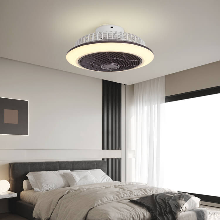 Modern Minimalist Round Cage Iron Acrylic LED Flush Mount Ceiling Fan Light For Living Room
