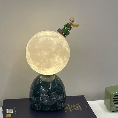 Contemporary Creative 3D Printed Moon Ceramic Base USB Table Lamp For Bedroom