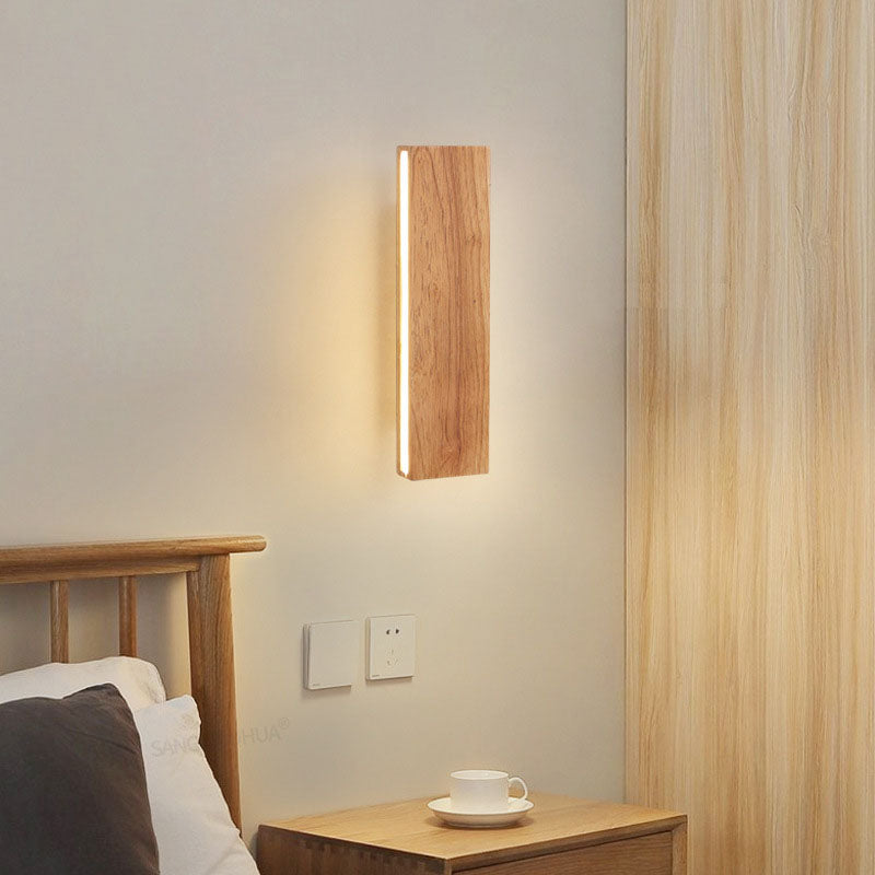 Contemporary Nordic Log Rectangular Flat Rotatable Solid Wood Acrylic LED Wall Sconce Lamp