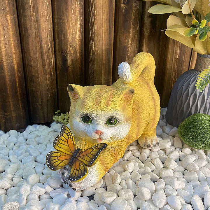 Lumière décorative en résine LED avec chaton mignon et papillon solaire pour l&