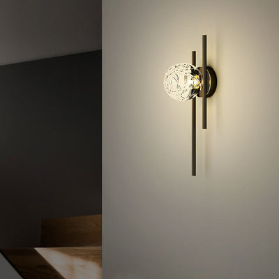 Nordic Minimalist Glass Ball Brass Vertical Strip Design 1-Light Wall Sconce Lamp