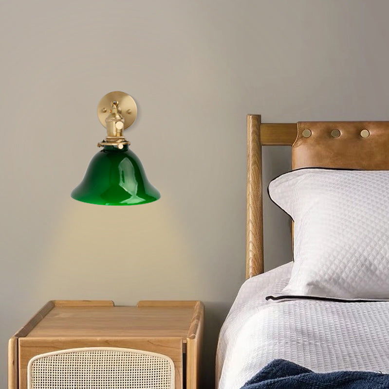 Japanese Retro Green Cone Copper 1-Light Wall Sconce Lamp