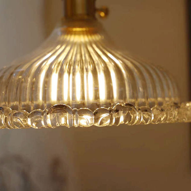 Traditionelle Vintage-Pendelleuchte mit Glas-Blumenschirm, Messing und Walnussholz, 1-flammig, für das Wohnzimmer 