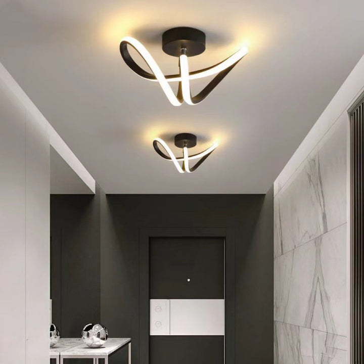 Lámpara de techo LED semiempotrada de hierro y silicona con líneas curvas de estilo minimalista moderno para sala de estar y dormitorio 