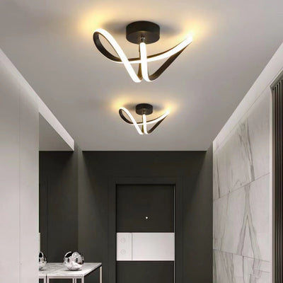 Modern Creative Bending Lines Iron Silicone LED Semi-Flush Mount Ceiling Light