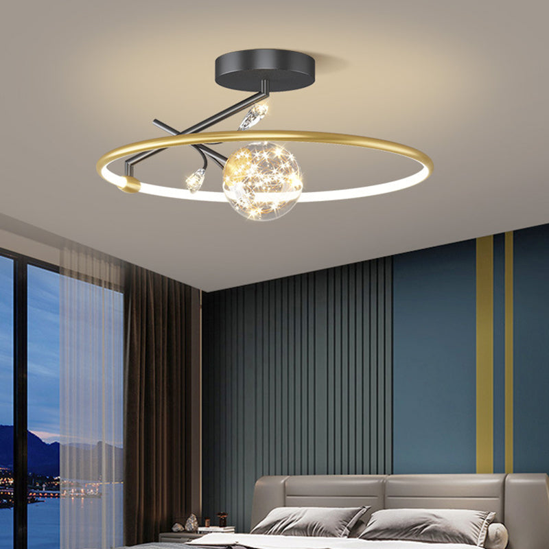 Modern Art Deco Iron Geometrical Ring Star LED Pendant Light For Living Room