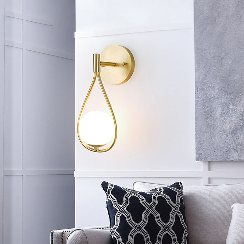 Modern Luxury Brass Ring Frame Glass 1-Light Wall Sconce Lamp For Bedroom