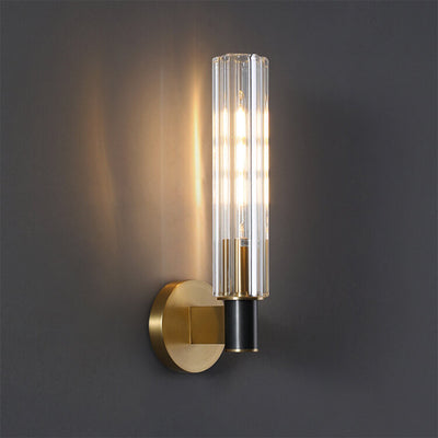 Modern Minimal Brass Crystal Column 1/2 Light Wall Sconce Lamp