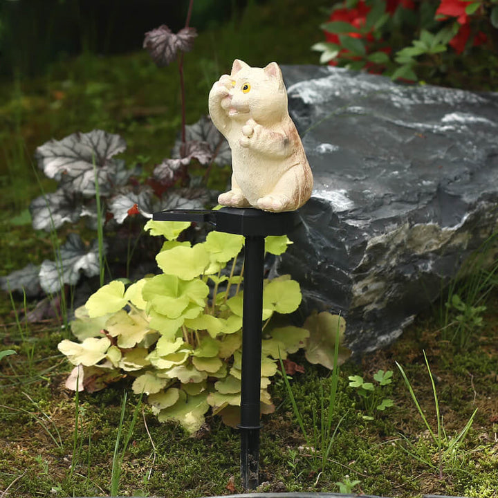 Lumière Paysagère Extérieure Étanche en Résine Solaire Créative pour Chatons Cachant les Yeux 