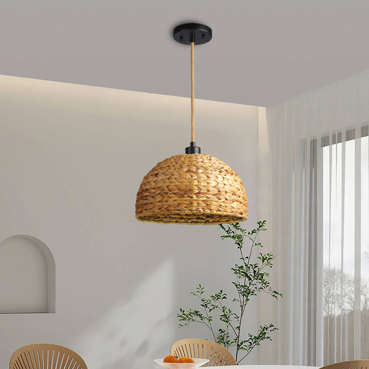 Traditional Japanese Half Round Rattan 1-Light Pendant Light For Living Room