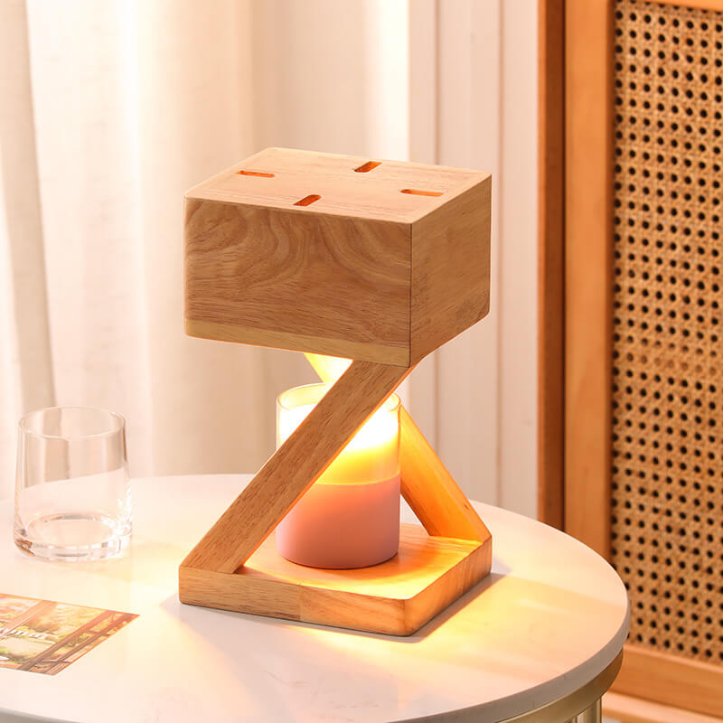 Contemporary Nordic Solid Wood Geometric Hollow 1-Light Melting Wax Table Lamp for Bedroom