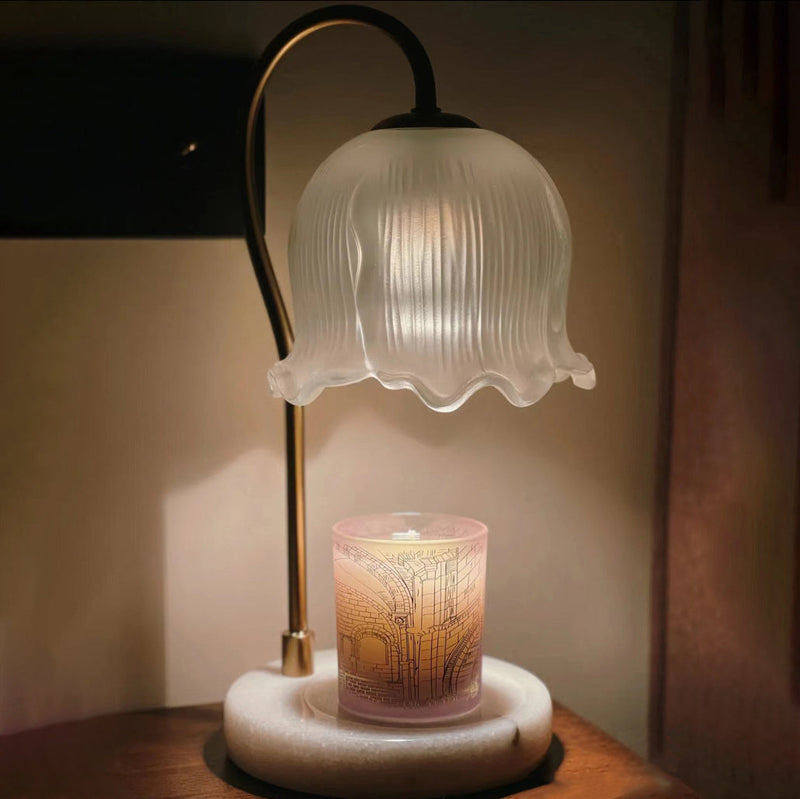 Contemporary Creative Bell Orchid Glass Shade Marble Base 1-Light Melting Wax Table Lamp For Study