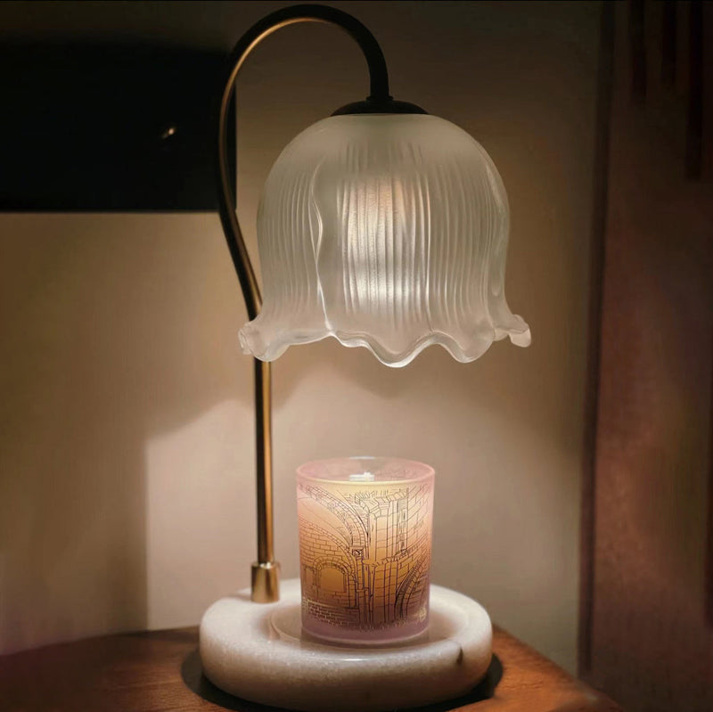 Contemporary Creative Bell Orchid Glass Shade Marble Base 1-Light Melting Wax Table Lamp For Study