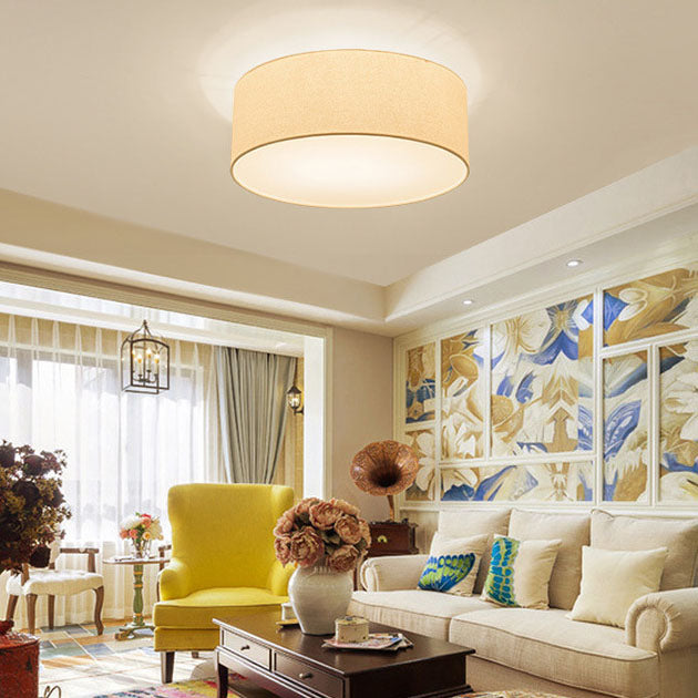 Modern Minimalist Round Drum Iron Fabric 3/5 Light Flush Mount Ceiling Light For Living Room