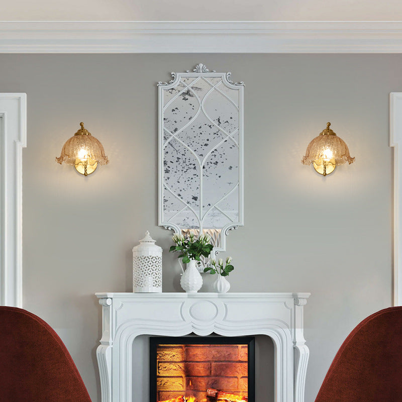 Traditional French Floral Hardware Glass 1-Light Wall Sconce Lamp For Bedroom