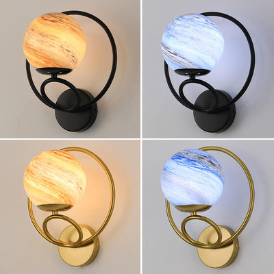 Nordic Creative Circle Planet Glass Iron 1-Light Wall Sconce Lamp