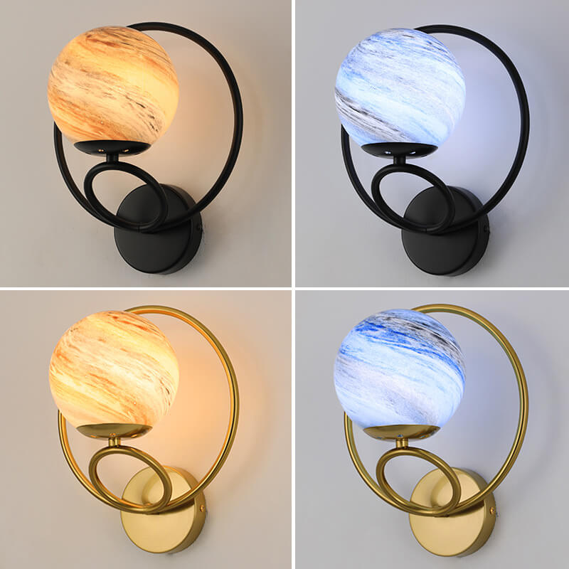 Nordic Creative Circle Planet Glass Iron 1-Light Wall Sconce Lamp