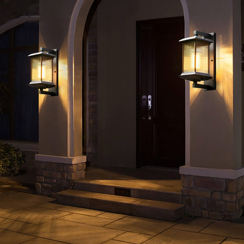 Aplique de pared exterior impermeable moderno y minimalista de aluminio y vidrio cuadrado de 1 luz para jardín 
