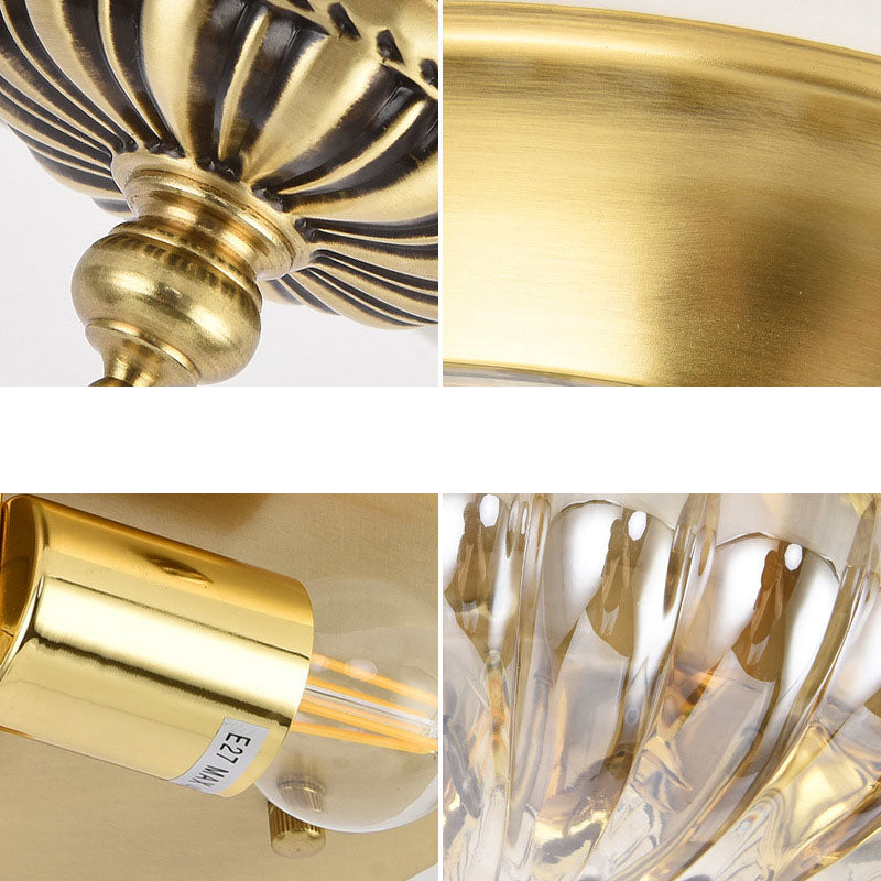 European Luxury Brass Glass Cone 1-Light Semi-Flush Mount Ceiling Light