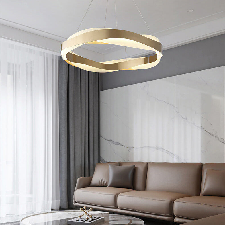 Postmodern Luxury Circle Champagne Gold Stainless Steel Acrylic LED Chandelier