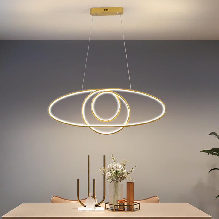 Île créative moderne Lumière ronde Anneau Aluminium Silicone LED Lustre 