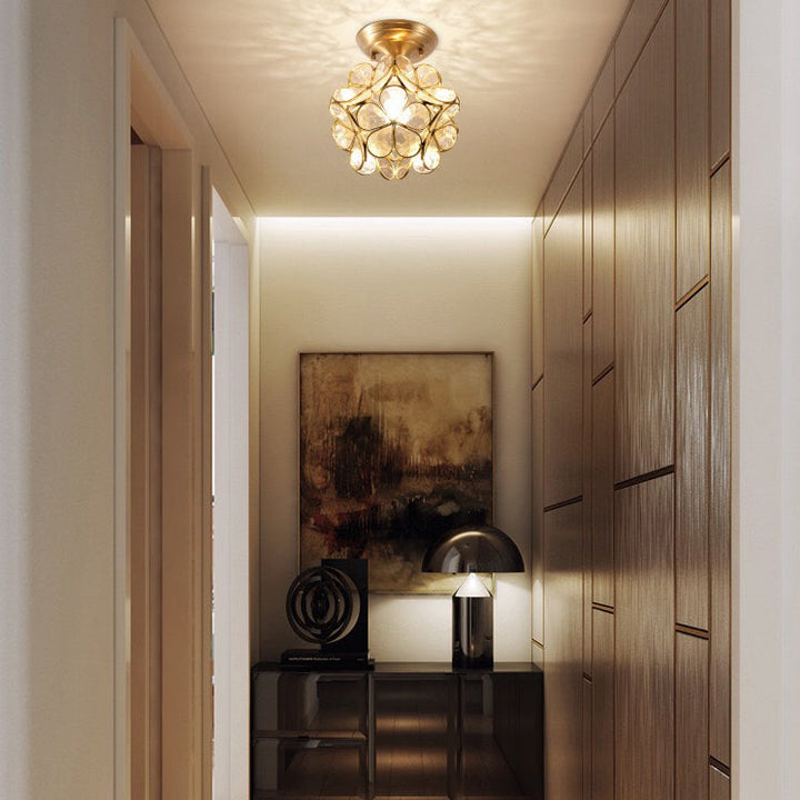 Moderno Art Deco Petal Bubble Pantalla de Vidrio Marco de Latón 1-Luz Semi-empotrado Lámpara de Techo para Sala de Estar 