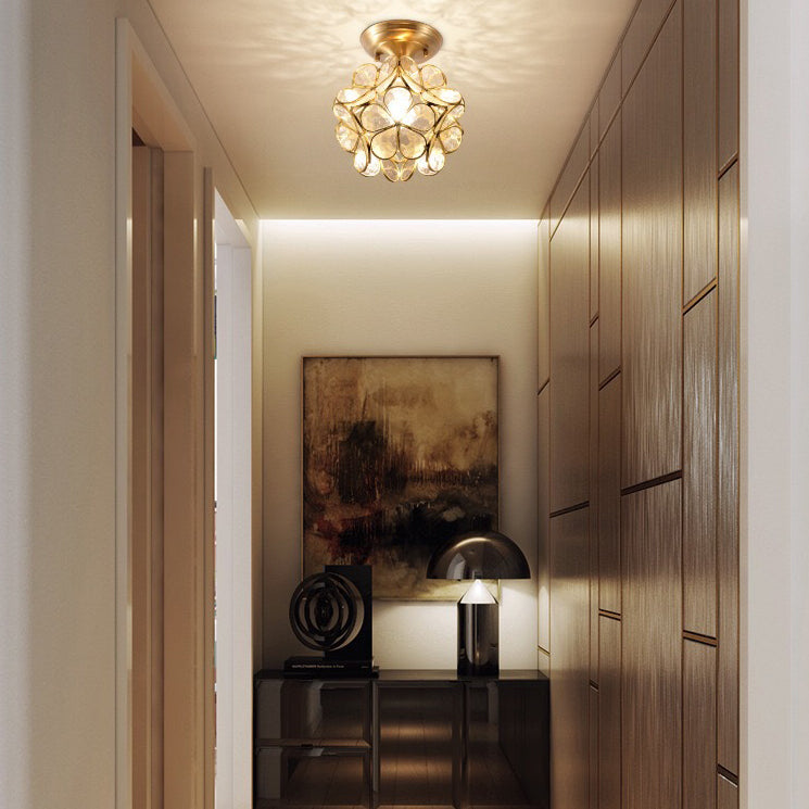 Moderne Art Déco Pétale Bulle Verre Abat-jour Cadre en Laiton Plafonnier Semi-Encastré à 1 Lumière Pour Salon 