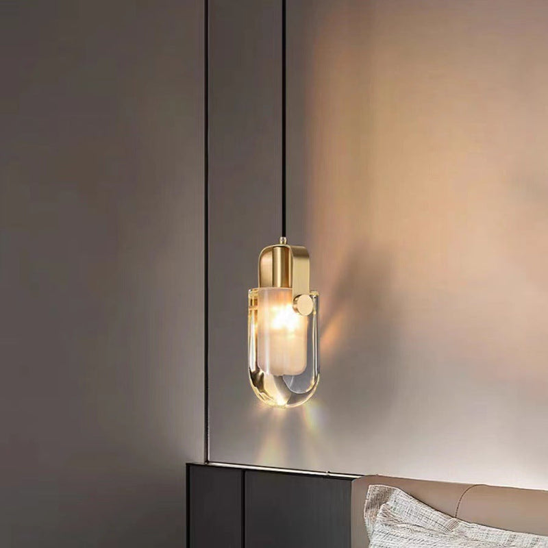 Moderne unbedeutende halbrunde LED-Pendelleuchte aus Kupferkristall für Schlafzimmer 
