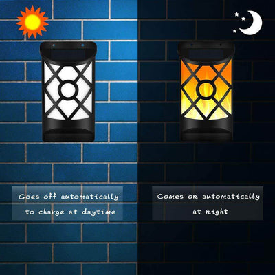 Lampe murale à détecteur LED d'extérieur à demi-colonne à flamme solaire 