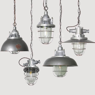 Vintage Industrial Die-Cast Zinc Glass Dome 1-Light Pendant Light