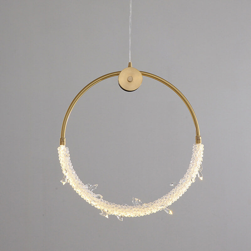 Nordic Luxury Circle Brass Ice Crystal LED Pendant Light