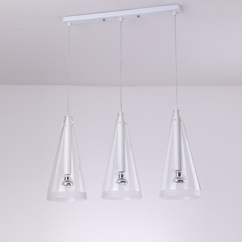 Moderno Minimalista Puro Blanco Claro Cono de Vidrio 1/3-Luz Isla Lámpara de Araña 