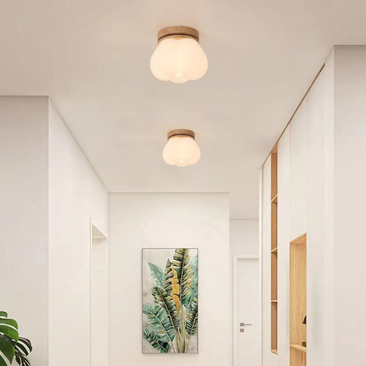 Moderne Creme Wolke Holz Rotomolding 1-Licht Deckenleuchte mit halber Einbauleuchte 