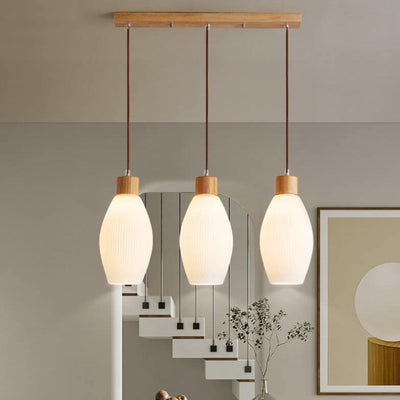 Nordic Textured Glass Solid Wood 3-Light Linear Island Light Chandelier