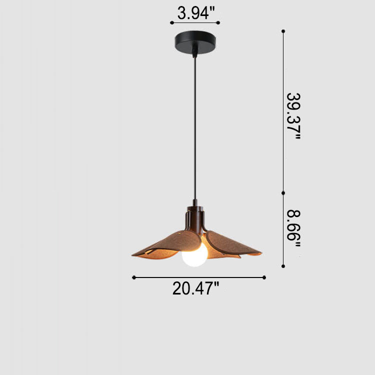 Japanese Solid Wood Fabric Leaf 1-Light Pendant Light