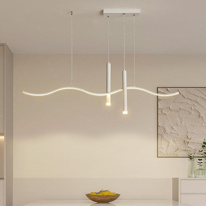 Lustre moderne minimaliste géométrique en aluminium avec ligne ondulée LED pour île, projecteur pour salon 