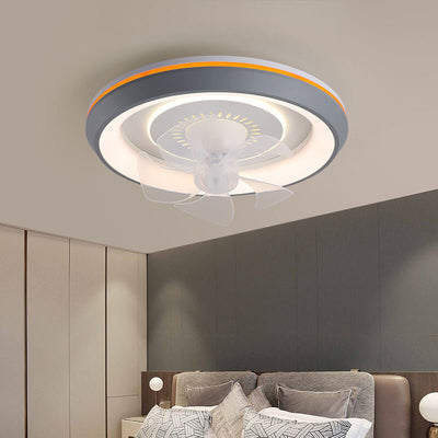 Modern Minimalist Round Swing Head Inverter LED Flush Mount Ceiling Fan Light