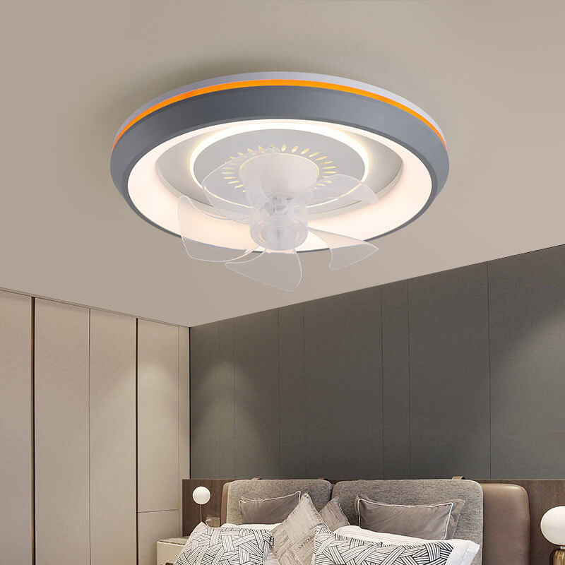 Moderne, minimalistische, runde LED-Deckenventilatorleuchte mit schwenkbarem Kopf und Inverter