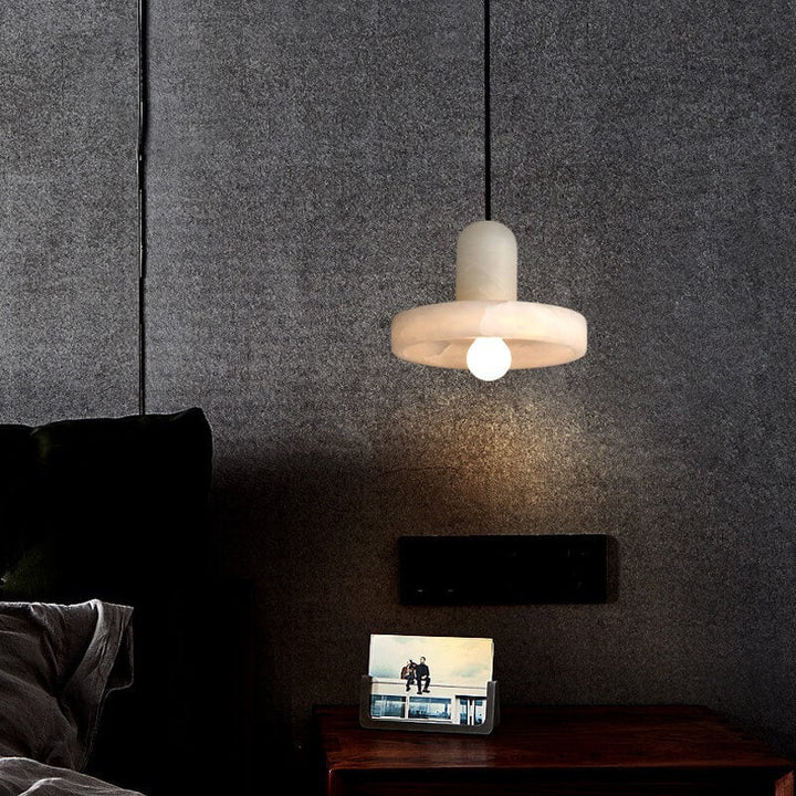Moderne minimalistische runde Scheibe Marmor 1-Licht Pendelleuchte für Schlafzimmer 