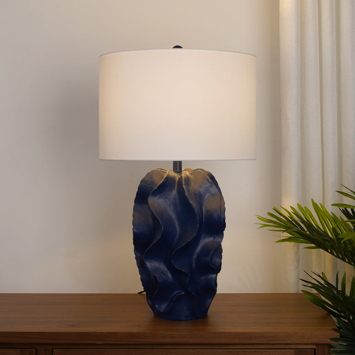 Contemporary Nordic Fabric Resin Painting 1-Light Table Lamp For Living Room &amp; Bedroom