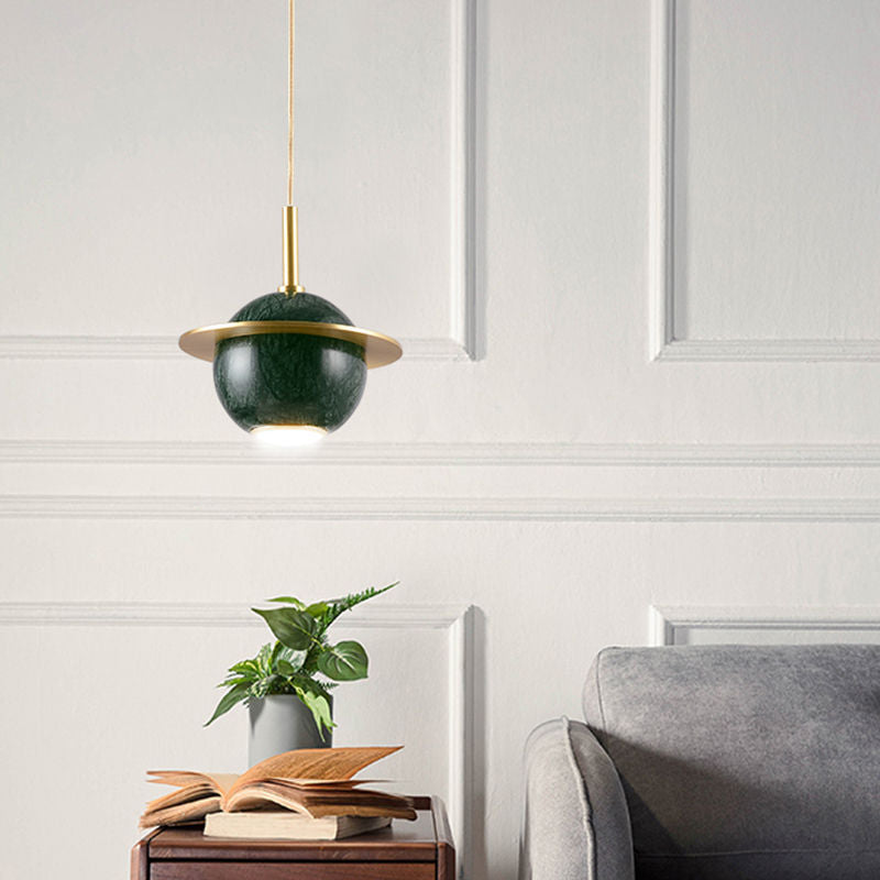Contemporary Nordic Planet Marble Iron LED Pendant Light for Living Room