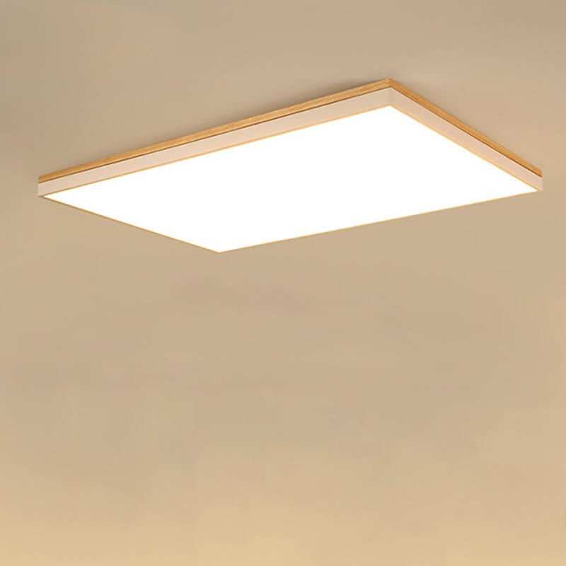 Moderne minimalistische LED-Deckenleuchte zur flachen Montage aus massivem Holz und Acryl in quadratischer Rechteckform für das Wohnzimmer 