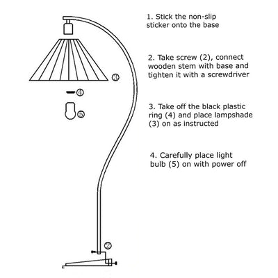 Traditional Japanese Pleated Cone Fabric Shade Arc Wood Pole 1-Light Standing Floor Lamp For Home Office