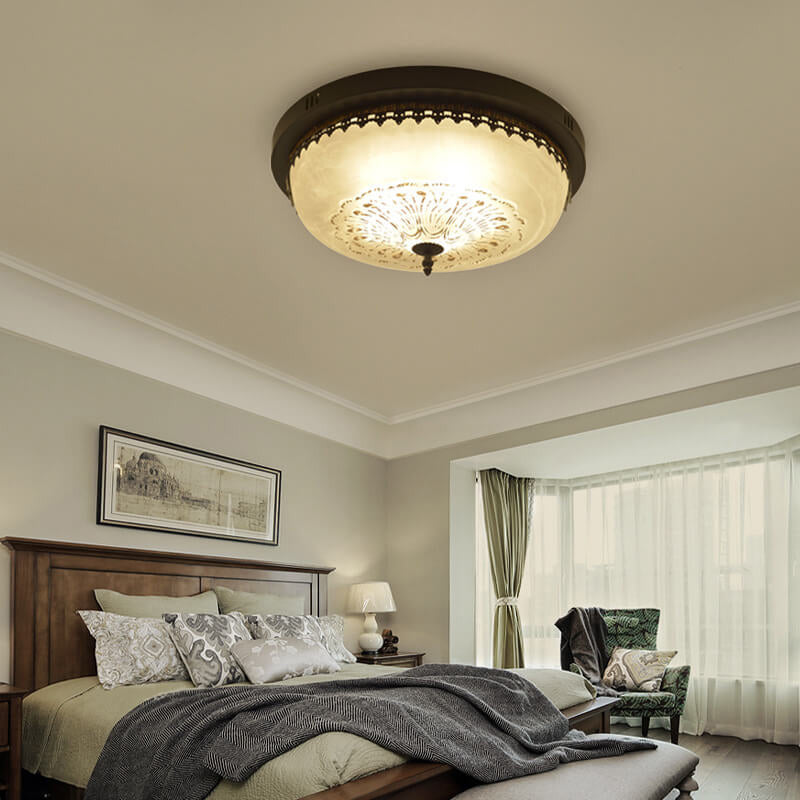 European Vintage Round Bowl 3/4 Light Flush Mount Ceiling Light