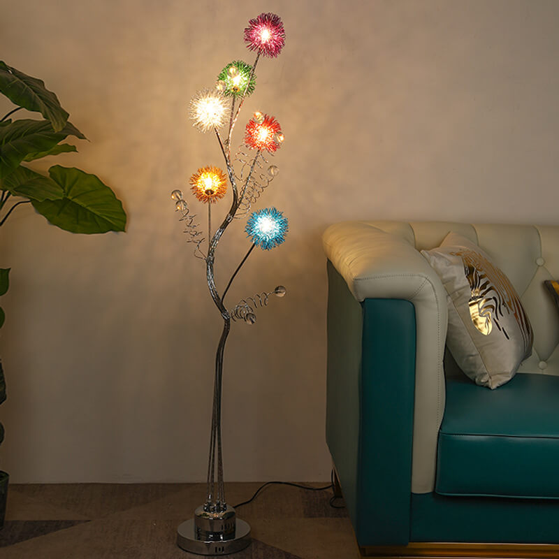 Creative Aluminum Weaving Balls Tree Branch Rustic Decor 6-Light Standing Floor Lamp
