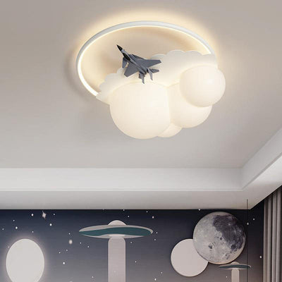 Modern Kids Cloudy Airplane Iron Resin Rotomolded LED Flush Mount Ceiling Light