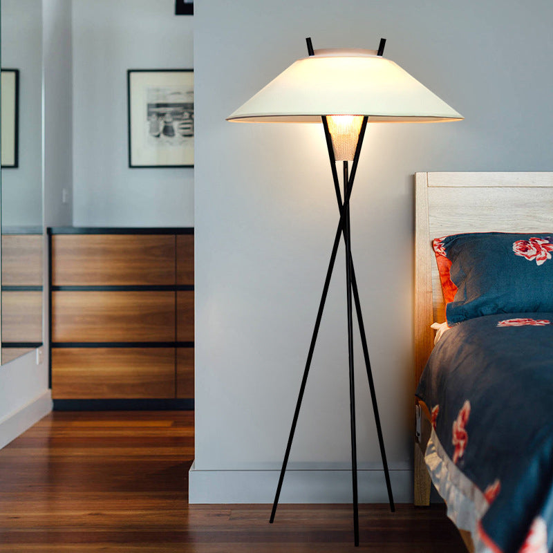 Contemporary Simplicity Semi-tapered Fabric Shade Iron Tripod 1-Light Standing Floor Lamp For Study
