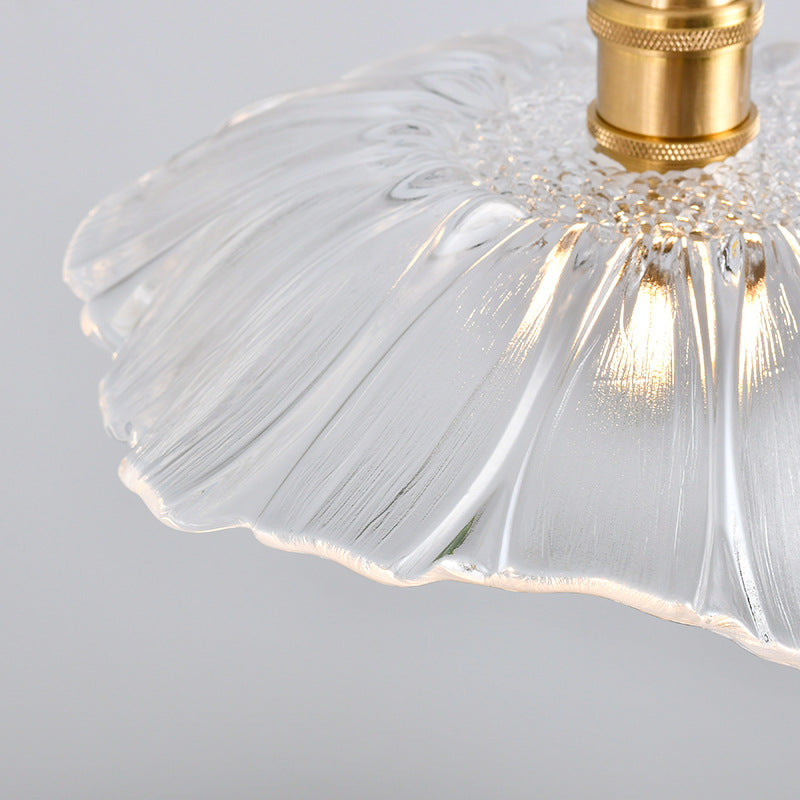 Traditional Vintage Clear Glass Flower Shape Brass 1-Light Pendant Light For Living Room