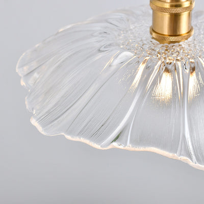Nordic Vintage Clear Glass Flower Shape Brass 1-Light Pendant Light