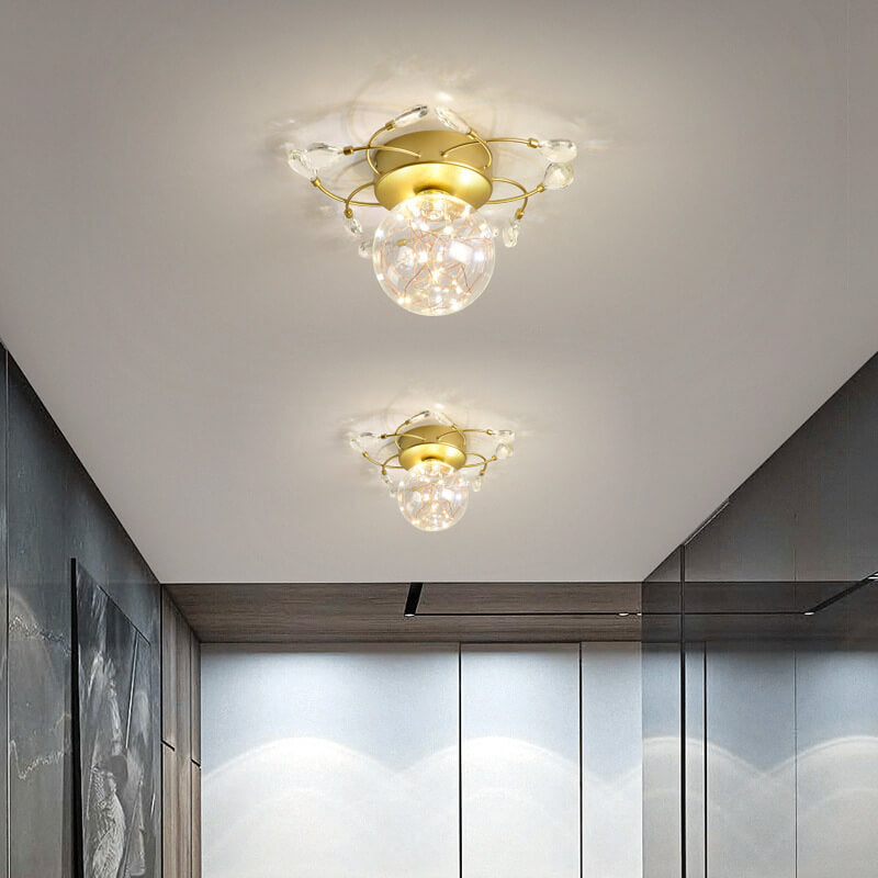 Modern Light Luxury Glass Orb Flower Base LED Semi-Flush Mount Deckenleuchte